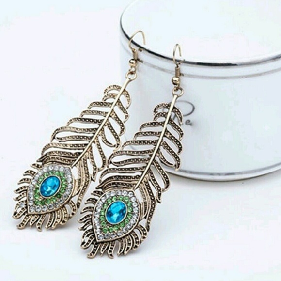 Jewelry - *** 5/$25 SALE! ***  Peacock Rhinestone Earrings